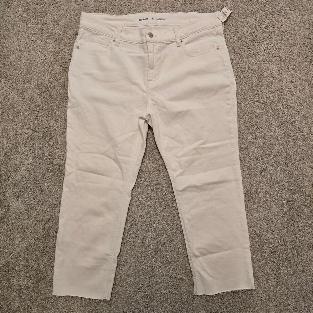 NWT Old Navy Women's Mid‑rise Boyfriend Capri Jeans White Size 12